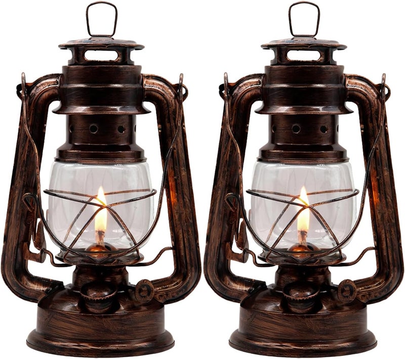 YAKii 2 Pack Vintage Oil Lamp Hurricane Lantern Kerosene Lantern for Indoor Outdoors Decorative Hanging Metal Oil Lanterns with Wick for Hiking Emergency Camping Party Decoration - Image 1